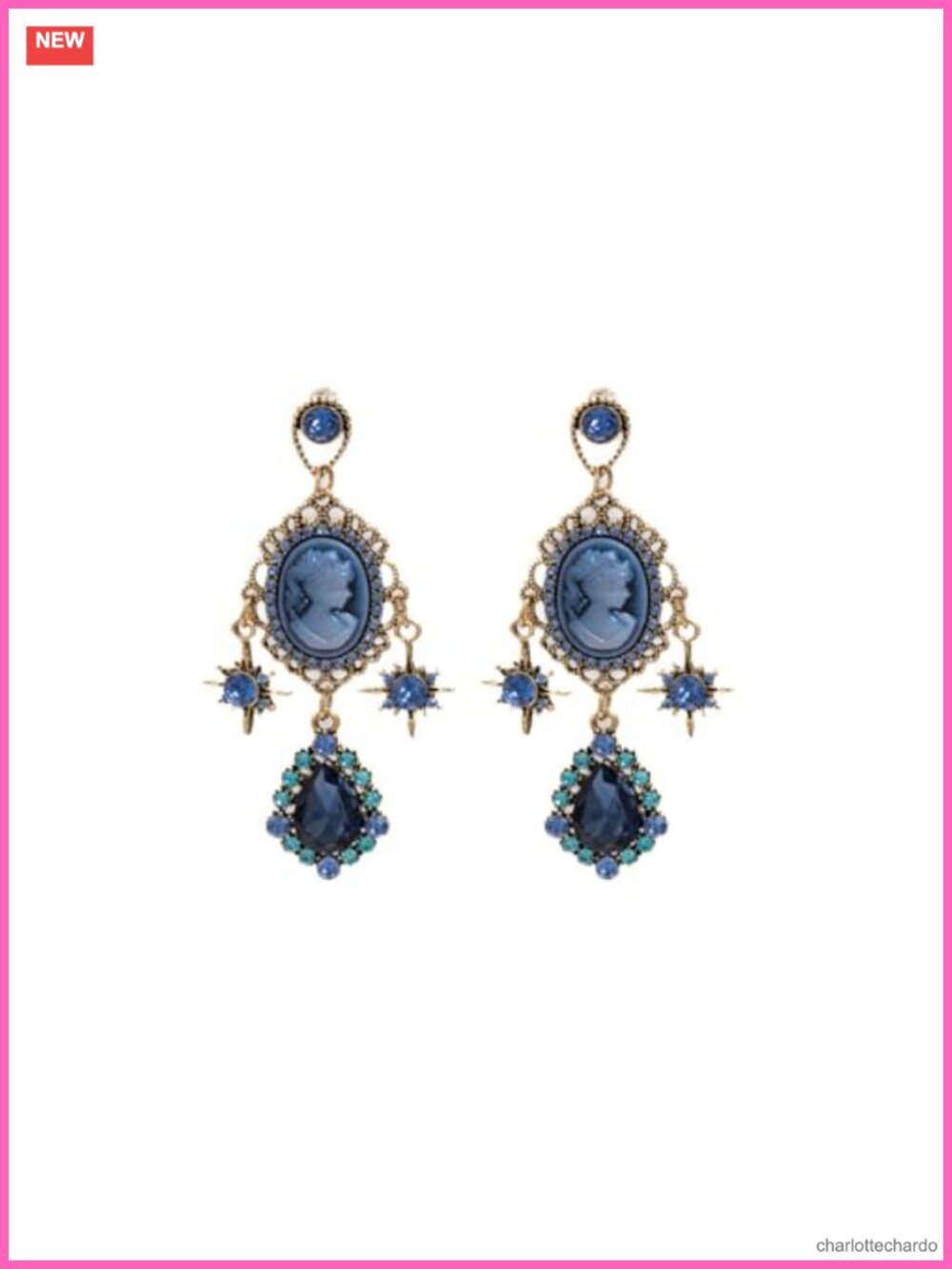 Vintage Cameo Dangle Drop Earrings Rhinestone Baroque Statement